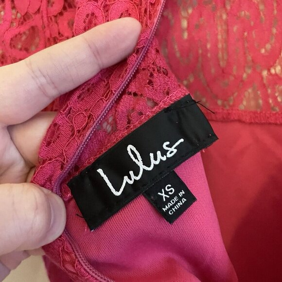 Lulus Women XS Fuchsia Lace High Neck Remarkable Short Sleeve Sheath Dress - Picture 10 of 12